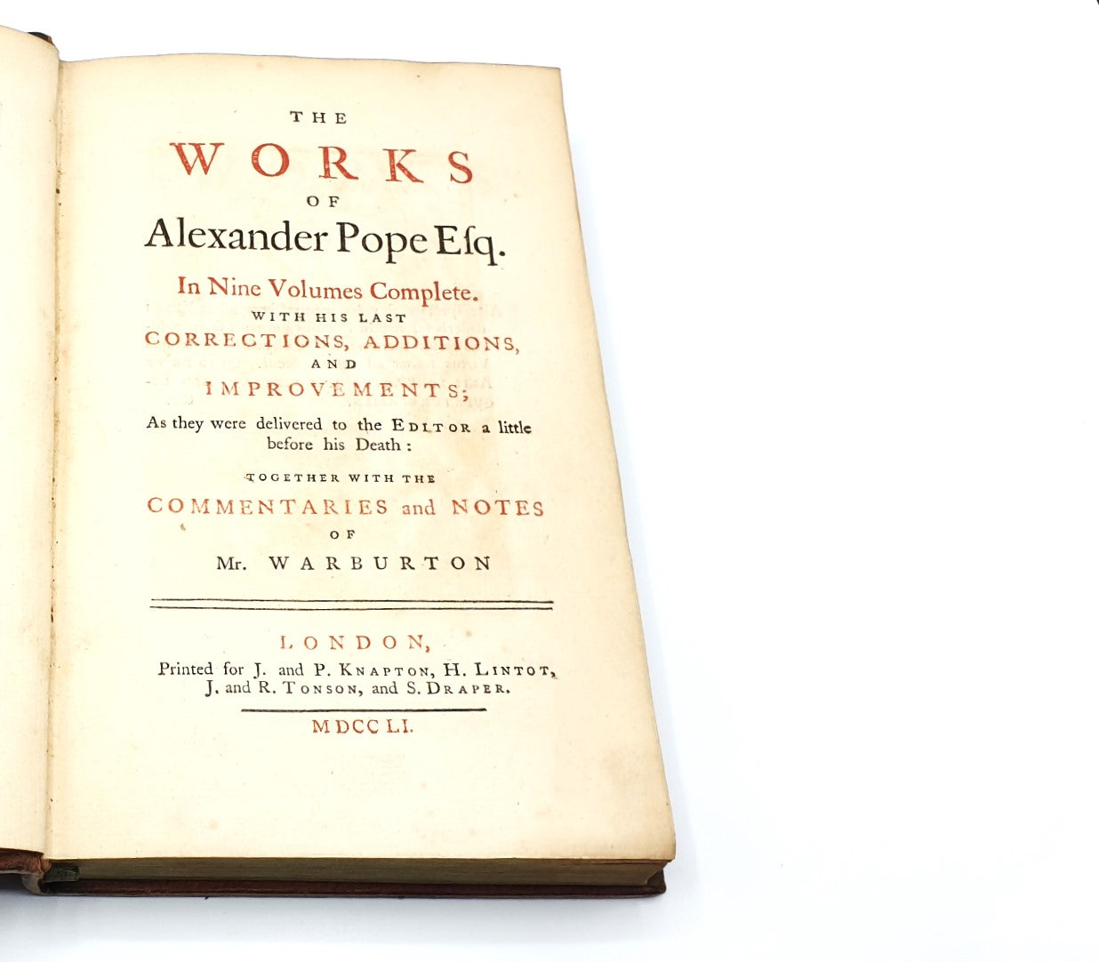 Pope, Alexander - 'The Works of Alexander Pope Esq.' (in 9 Vol.)